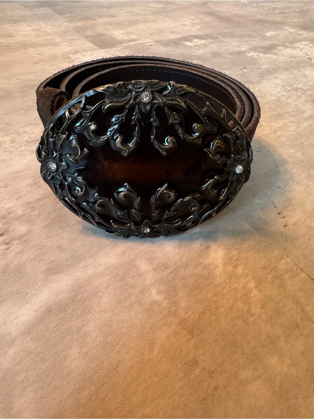 Italian Leather Women's Brown Suede Belt with Ornate Silver Buckle